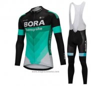 2018 Abbigliamento Ciclismo Bora Verde e Nero Manica Lunga e Salopette