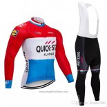 2018 Abbigliamento Ciclismo Quick Step Floors Rosso Bianco Blu Manica Lunga e Salopette