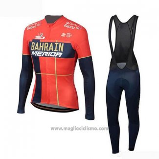 2019 Abbigliamento Ciclismo Bahrain Merida Rosso Manica Lunga e Salopette(2)