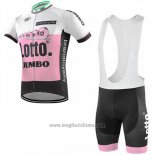 2019 Abbigliamento Ciclismo Lotto NL-Jumbo Rosa Bianco Manica Corta e Salopette