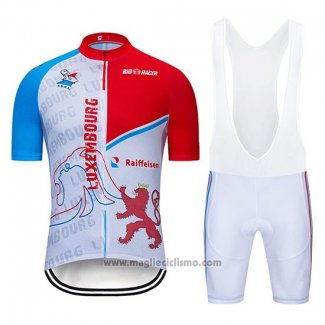 2020 Abbigliamento Ciclismo Lussemburgo Blu Bianco Rosso Manica Corta e Salopette