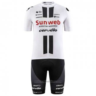 2020 Abbigliamento Ciclismo Sunweb Bianco Manica Corta e Salopette