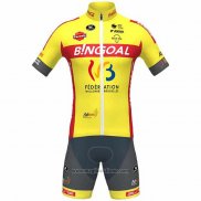 2021 Abbigliamento Ciclismo Wallonie Bruxelles Giallo Manica Corta e Salopette