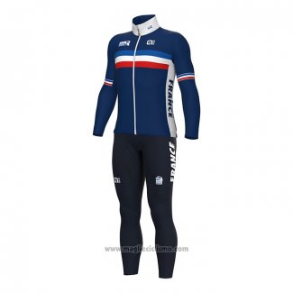 2022 Abbigliamento Ciclismo Francia Blu Manica Lunga e Salopette