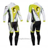 2013 Abbigliamento Ciclismo Scott Bianco e Giallo5 Manica Lunga e Salopette