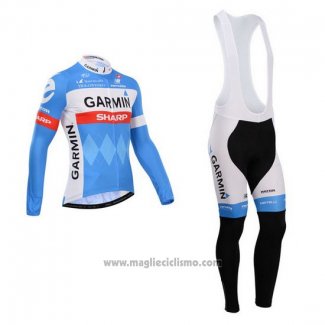 2014 Abbigliamento Ciclismo Garmin Sharp Azzurro e Bianco Manica Lunga e Salopette