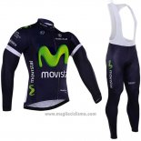 2016 Abbigliamento Ciclismo Movistar Bianco e Blu Manica Lunga e Salopette