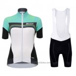 2017 Abbigliamento Ciclismo Donne Santini Queen Of The Mountains Bianco e Verde Manica Corta e Salopette