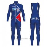 2017 Abbigliamento Ciclismo FDJ Blu Manica Lunga e Salopette