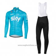 2017 Abbigliamento Ciclismo Sky Celeste Manica Lunga e Salopette