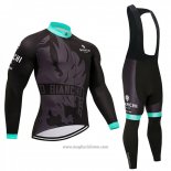 2018 Abbigliamento Ciclismo Bianchi Nero e Blu Manica Lunga e Salopette