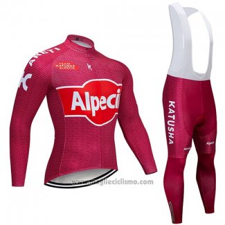 2019 Abbigliamento Ciclismo Katusha Alpecin Rosso Manica Lunga e Salopette