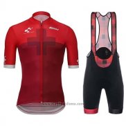 2019 Abbigliamento Ciclismo Santini Swiss Rosso Manica Corta e Salopette