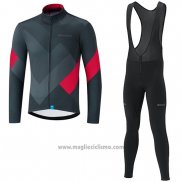 2019 Abbigliamento Ciclismo Shimano Grigio Rosso Manica Lunga e Salopette