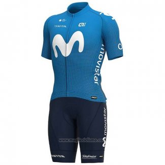 2020 Abbigliamento Ciclismo Movistar Bianco Blu Manica Corta e Salopette