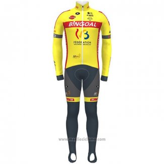 2021 Abbigliamento Ciclismo Wallonie Bruxelles Giallo Manica Lunga e Salopette