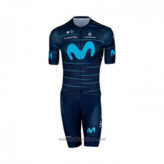 2022 Abbigliamento Ciclismo Movistar Scuro Blu Celeste Manica Corta e Salopette