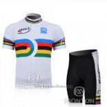 2010 Abbigliamento Ciclismo Santini UCI Mondo Campione Lider Bianco Manica Corta e Salopette