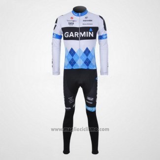 2011 Abbigliamento Ciclismo Garmin Cervelo Blu e Bianco Manica Lunga e Salopette