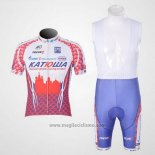 2011 Abbigliamento Ciclismo Katusha Bianco e Rosso Manica Corta e Salopette