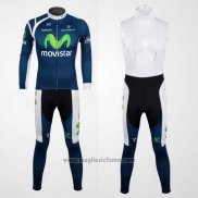 2012 Abbigliamento Ciclismo Movistar Blu Manica Lunga e Salopette