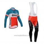 2014 Abbigliamento Ciclismo BMC Campione Italia Blu e Arancione Manica Lunga e Salopette