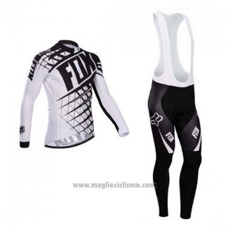 2014 Abbigliamento Ciclismo Fox Bianco e Nero Manica Lunga e Salopette