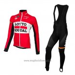 2015 Abbigliamento Ciclismo Lotto Soudal Rosso e Nero Manica Lunga e Salopette
