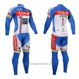 2015 Abbigliamento Ciclismo Tinkoff Saxo Bank Campione Slovacchia Manica Lunga e Salopette