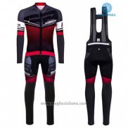 2016 Abbigliamento Ciclismo Santini Rosso e Grigio Manica Lunga e Salopette