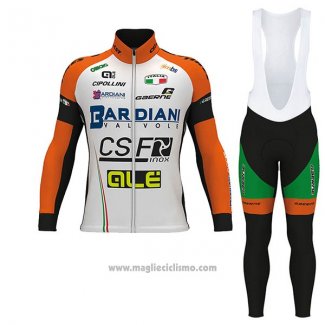 2017 Abbigliamento Ciclismo Bardiani Csf Ml Bianco e Verde Manica Lunga e Salopette