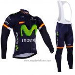 2017 Abbigliamento Ciclismo Movistar Campione Spagna Manica Lunga e Salopette