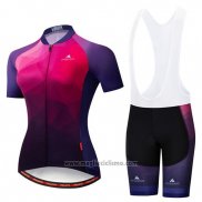 2019 Abbigliamento Ciclismo Donne Miloto Viola Rosa Manica Corta e Salopette