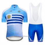 2019 Abbigliamento Ciclismo Uruguay Blu Bianco Manica Corta e Salopette