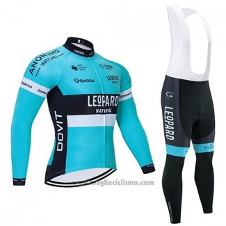 2020 Abbigliamento Ciclismo Leopard Natural Blu Nero Manica Lunga e Salopette