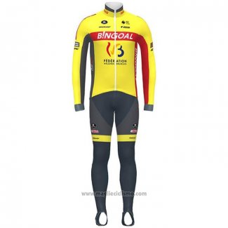 2020 Abbigliamento Ciclismo Wallonie Bruxelles Giallo Rosso Manica Lunga e Salopette