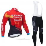 2021 Abbigliamento Ciclismo Bahrain Victorious Rosso Manica Lunga e Salopette