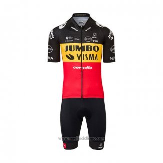 2022 Abbigliamento Ciclismo Jumbo Visma Nero Giallo Rosso Manica Corta e Salopette