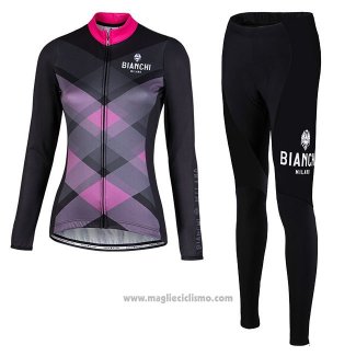 Abbigliamento Ciclismo Donne Bianchi Milano Cornedo Nero Rosa Manica Lunga e Salopette