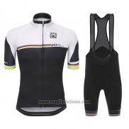 2010 Abbigliamento Ciclismo Santini UCI Mondo Campione Lider Nero e Bianco Manica Corta e Salopette