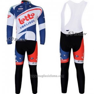 2012 Abbigliamento Ciclismo Lotto Belisol Bianco e Blu Manica Lunga e Salopette