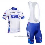 2013 Abbigliamento Ciclismo FDJ Bianco e Celeste Manica Corta e Salopette