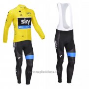 2013 Abbigliamento Ciclismo Sky Lider Giallo e Nero Manica Lunga e Salopette