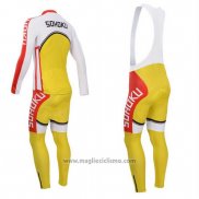 2014 Abbigliamento Ciclismo Fox Cyclingbox Bianco e Giallo Manica Lunga e Salopette