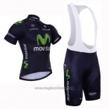 2015 Abbigliamento Ciclismo Movistar Nero Manica Corta e Salopette