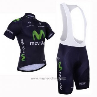 2015 Abbigliamento Ciclismo Movistar Nero Manica Corta e Salopette