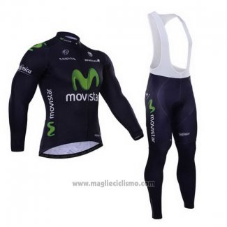 2015 Abbigliamento Ciclismo Movistar Nero Manica Lunga e Salopette