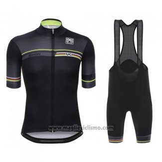 2016 Abbigliamento Ciclismo Santini UCI Mondo Campione Lider Nero Manica Corta e Salopette