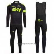 2016 Abbigliamento Ciclismo Sky Verde e Nero Manica Lunga e Salopette