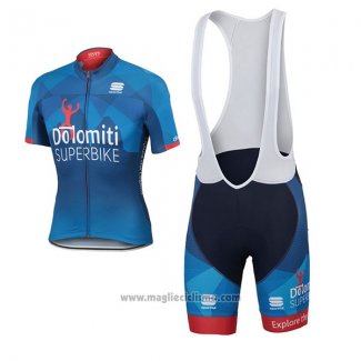 2017 Abbigliamento Ciclismo Dolomiti Superbike Blu Manica Corta e Salopette